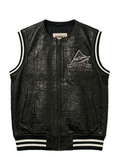 Men's Avirex Black Crocodile Leather Vest – Embossed Sleeveless Biker & Streetwear Vest