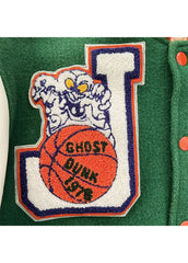 Men's Green & White Ghost Dunk Varsity Jacket | Premium Wool & Leather Baseball Letterman Jacket | The Western Jacket