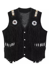 Men’s Brown Western Leather Vest with Fringe – Vintage Cowboy Style Suede Waistcoat | The Western Jacket