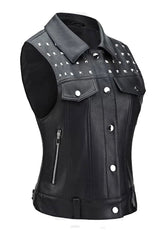 Women’s Black Studded Leather Vest – Premium Western Style Biker Vest | The Western Jacket