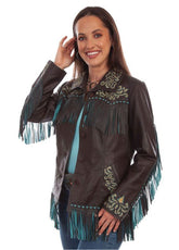 Women's Western Fringe Leather Jacket – Brown Embroidered Cowboy Jacket with Turquoise Fringe | Premium Western Style by The Western Jacket