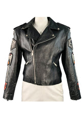 Men’s Black Classic Biker Leather Jacket with Embroidered Patches – Genuine Leather by The Western Jacket