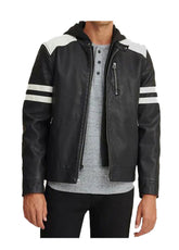 Men’s Black Genuine Leather Racer Jacket with White Stripes – The Western Jacket