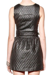 Women's Quilted Black Genuine Leather Short Dress | The Western Jacket