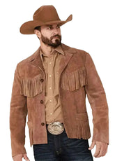 Men's Western Fringe Suede Leather Jacket – Vintage Cowboy Brown Tassel Jacket