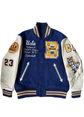 UCLA Bruins Varsity Jacket Men Navy Blue Wool & Leather Sleeve Western College Jacket | The Western Jacket