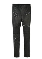 Women’s Black Genuine Leather Biker Pants with Zipper Detailing | The Western Jacket