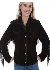 Women's Black Suede Leather Fringe Western Jacket | Cowgirl Button Front Fashion Jacket