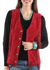 Red Suede Fringe Western Vest for Women – Classic Cowgirl Style by The Western Jacket