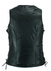 Women’s Black Leather Vest – Lace-Up Sides Motorcycle Style | The Western Jacket