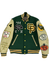 Cleveland Pumpkins Green Varsity Jacket – Premium Wool & Leather Letterman Jacket | Vintage Football Patch Bomber | The Western Jacket