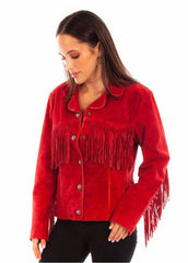 Women's Ruby Red Suede Fringe Western Jacket – Genuine Leather Cowboy Style Tassel Jacket