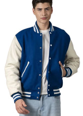 Men’s Royal Blue & White Varsity Jacket – Classic Letterman Bomber Jacket