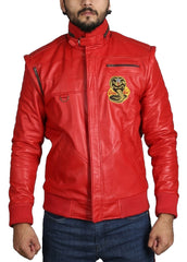 Cobra Kai Red Leather Jacket for Men – Karate Kid Inspired Bomber Jacket
