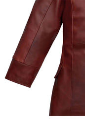 Women’s Genuine Leather Long Coat – Burgundy Classic Double-Breasted Trench | The Western Jacket