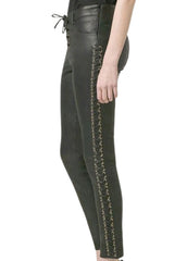 Women’s Genuine Leather Lace-Up Skinny Pants – The Western Jacket