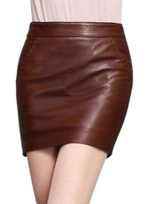 Women’s Genuine Brown Leather Mini Skirt – The Western Jacket