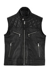 Men’s Black Leather Biker Vest – Quilted Motorcycle Sleeveless Jacket | The Western Jacket