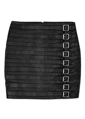 Women’s Genuine Leather Buckle Strap Mini Skirt by The Western Jacket