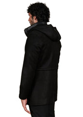 Men’s Black Suede Leather Long Coat with Hood – Classic Winter Overcoat by The Western Jacket