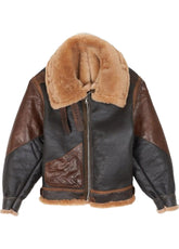 Men's Vintage B3 RAF Shearling Aviator Leather Jacket – Brown & Black Winter Flight Bomber Coat