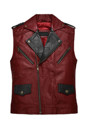 Men’s Red Biker Leather Vest with Studded Back – Premium Motorcycle Style | The Western Jacket