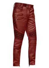 Men’s Quilted Biker Leather Pants – Genuine Lambskin – Maroon by The Western Jacket Company