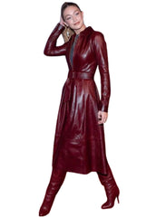 Women's Deep Maroon Genuine Leather Long Coat | The Western Jacket