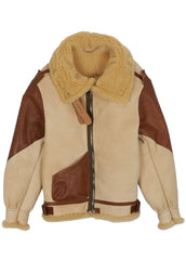 Men's B3 Shearling Aviator Flight Jacket Beige & Brown Leather Trim Winter Bomber Jacket