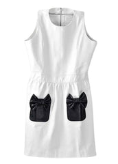 Women’s White Genuine Leather Dress with Black Bow Pockets | The Western Jacket