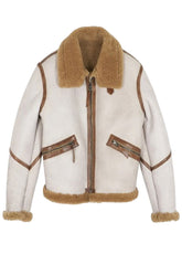 Men's Arctic White Shearling Aviator Leather Jacket – Premium Winter B3 Bomber Coat
