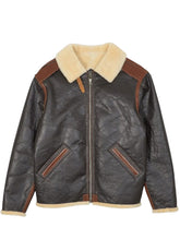 Men's Vintage Shearling Aviator Leather Jacket – Brown & Black Winter Pilot Bomber Jacket