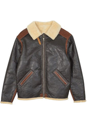 Men's Vintage Shearling Aviator Leather Jacket – Brown & Black Winter Pilot Bomber Jacket