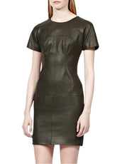 Women’s Olive Green Genuine Leather Mini Dress | The Western Jacket