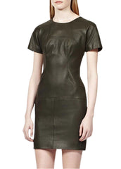 Women’s Olive Green Genuine Leather Mini Dress | The Western Jacket
