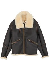 Men’s Dark Brown Shearling Aviator Leather Jacket with Cream Fur Collar | The Western Jacket