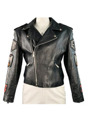 Men’s Black Classic Biker Leather Jacket with Embroidered Patches – Genuine Leather by The Western Jacket