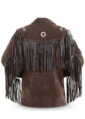 Men’s Western Fringe Leather Jacket Brown Cowboy Suede Tassel Jacket Vintage Ranch Wear Native Inspired Leather Coat