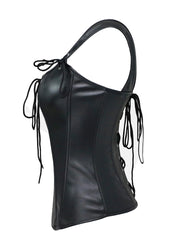 Women’s Black Leather Corset Vest – Lace-Up Gothic Western Style | The Western Jacket