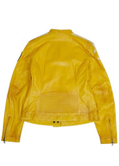 Women’s Yellow Racer Leather Jacket with Red Stripes – Genuine Leather by The Western Jacket