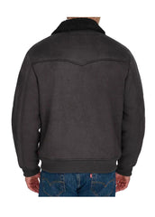 Men’s Black Suede Shearling Bomber Jacket – Genuine Suede Leather by The Western Jacket