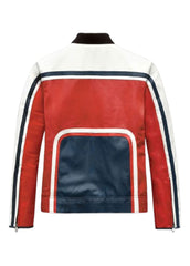 Men’s Retro Racer Leather Jacket – Red, White & Blue | The Western Jacket