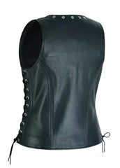 Women’s Black Leather Biker Vest – Lace-Up Sides & Zipper Front | The Western Jacket