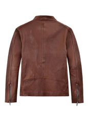Men’s Brown Cafe Racer Leather Jacket – Classic Motorcycle Style by The Western Jacket