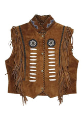 Men’s Brown Western Leather Vest with Fringe – Vintage Cowboy Style Suede Waistcoat | The Western Jacket