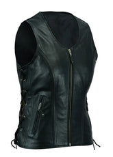 Women’s Black Leather Vest – Lace-Up Sides Motorcycle Style | The Western Jacket