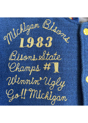 1983 Michigan Bisons Championship Blue & White Wool Leather Varsity Jacket for Men