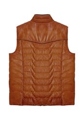Men’s Brown Quilted Leather Puffer Vest – Premium Winter Zip-Up Sleeveless Jacket