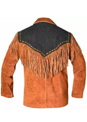 Men’s Western Fringe Suede Leather Jacket – Native Inspired Cowboy Coat, Vintage Ranch Wear, Handmade Brown Western Fashion Jacket