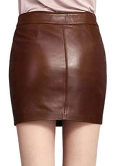 Women’s Genuine Brown Leather Mini Skirt – The Western Jacket